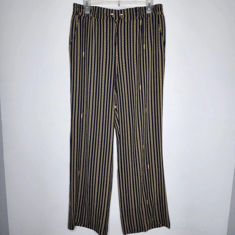 Michael Kors Pants Woman's Medium Chain Link Midnight Blue Elastic Waist Garment